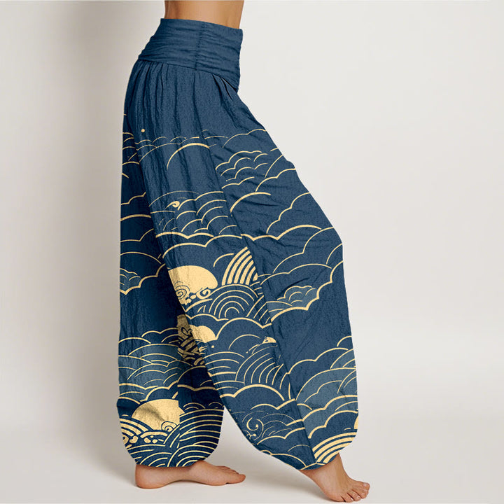Buddha Stones Cotton Classical Clouds Spiral Pattern Women's Elastic Waist Harem Pants - image 2