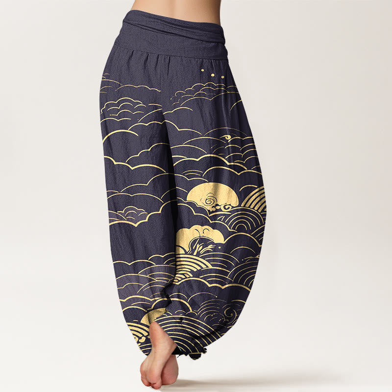 Buddha Stones Cotton Classical Clouds Spiral Pattern Women's Elastic Waist Harem Pants - image 6