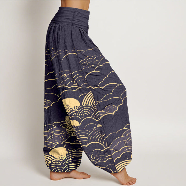Buddha Stones Cotton Classical Clouds Spiral Pattern Women's Elastic Waist Harem Pants - image 7