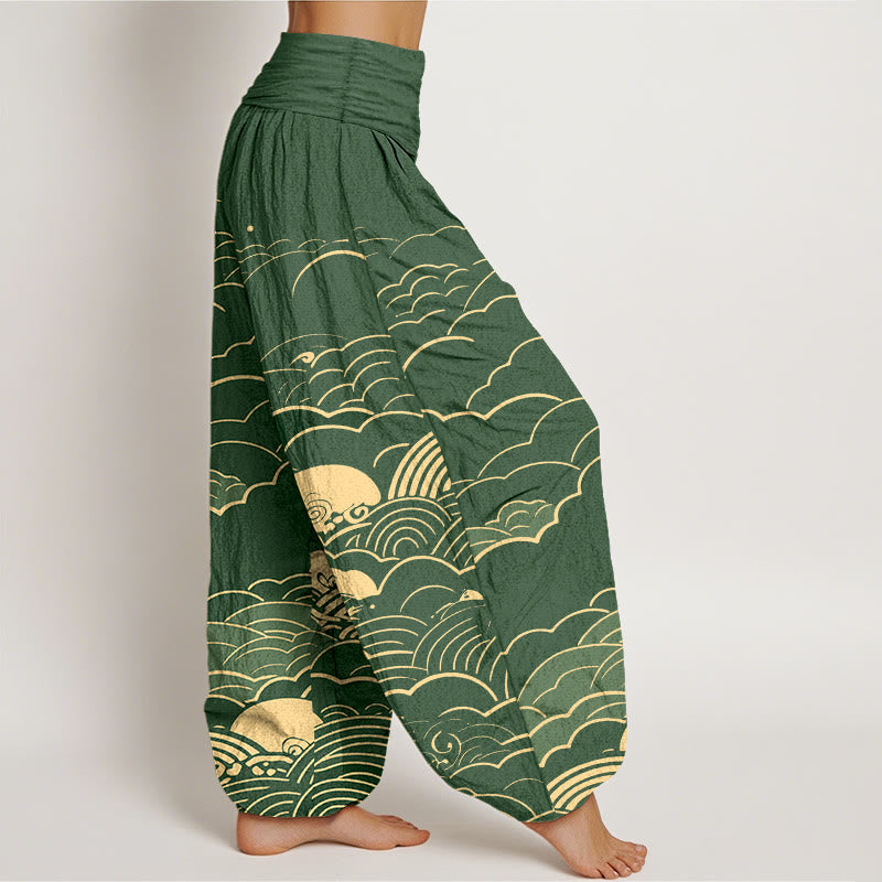 Buddha Stones Cotton Classical Clouds Spiral Pattern Women's Elastic Waist Harem Pants - image 10