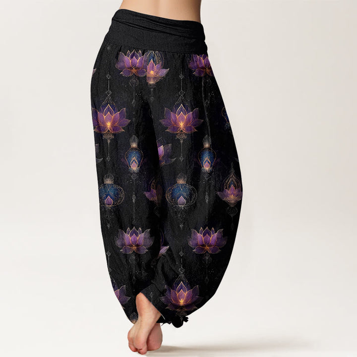 Buddha Stones Cotton Gorgeous Lotus Lantern Pattern Women's Elastic Waist Harem Pants - image 9