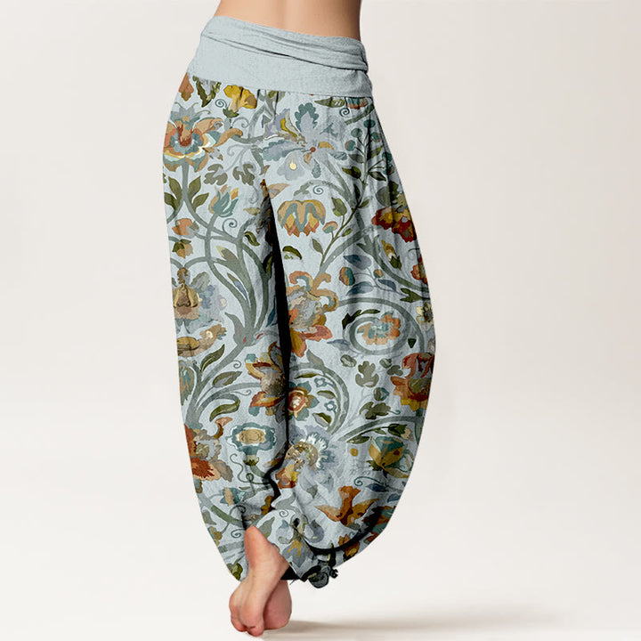 Buddha Stones Cotton Retro Flowers Vines Bird Pattern Women's Elastic Waist Harem Pants - image 6