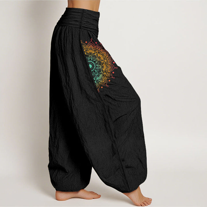 Buddha Stones Pure Cotton Simple Style Mandala Pattern Women's Elastic Waist Harem Pants - image 2