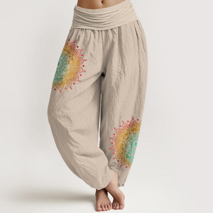 Buddha Stones Pure Cotton Simple Style Mandala Pattern Women's Elastic Waist Harem Pants - Tan - US16，UK/AU20，EU48 (3XL) - image 11