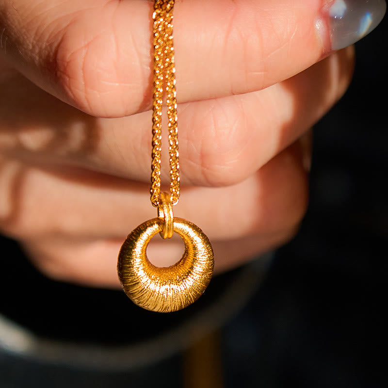 Buddha Stones 24k Gold Plated Copper Peace Buckle Texture Wealth Necklace Pendant - image 5