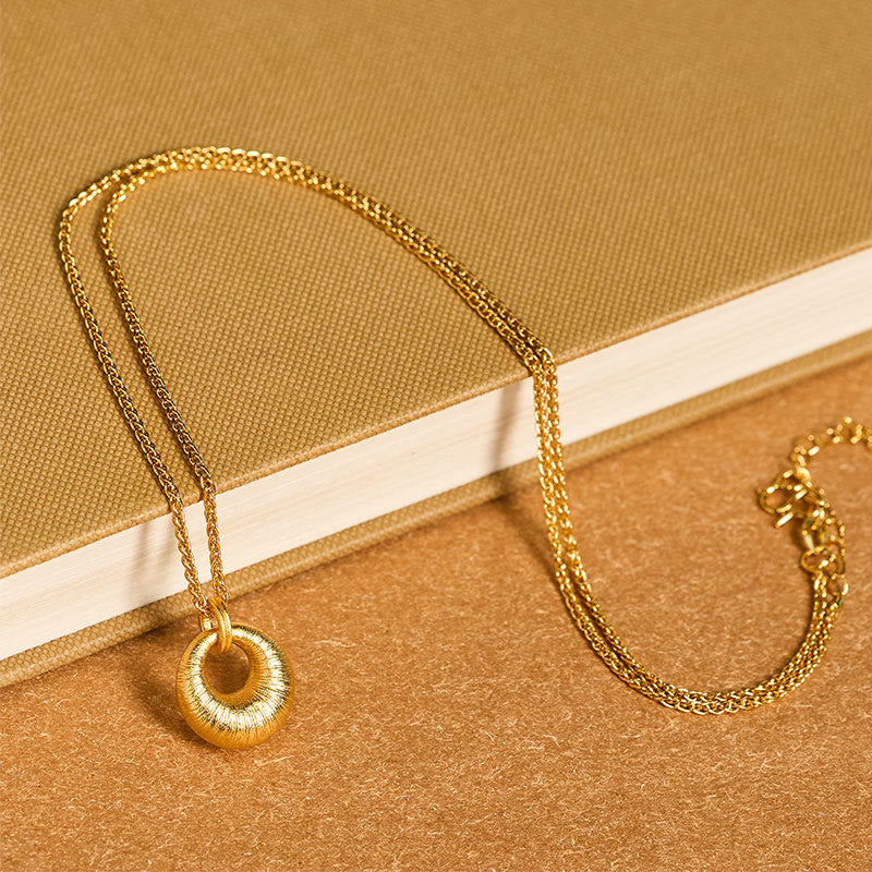 Buddha Stones 24k Gold Plated Copper Peace Buckle Texture Wealth Necklace Pendant - image 4