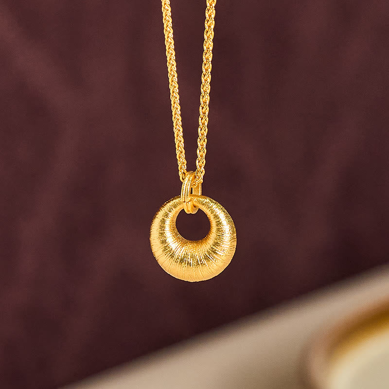 Buddha Stones 24k Gold Plated Copper Peace Buckle Texture Wealth Necklace Pendant - image 2