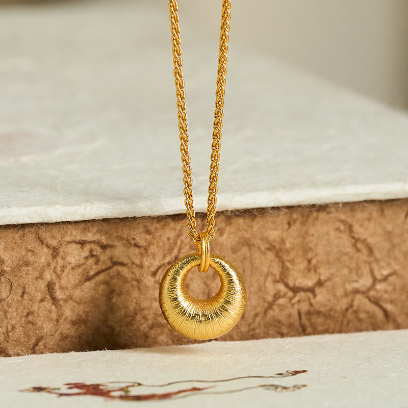 Buddha Stones 24k Gold Plated Copper Peace Buckle Texture Wealth Necklace Pendant - image 1