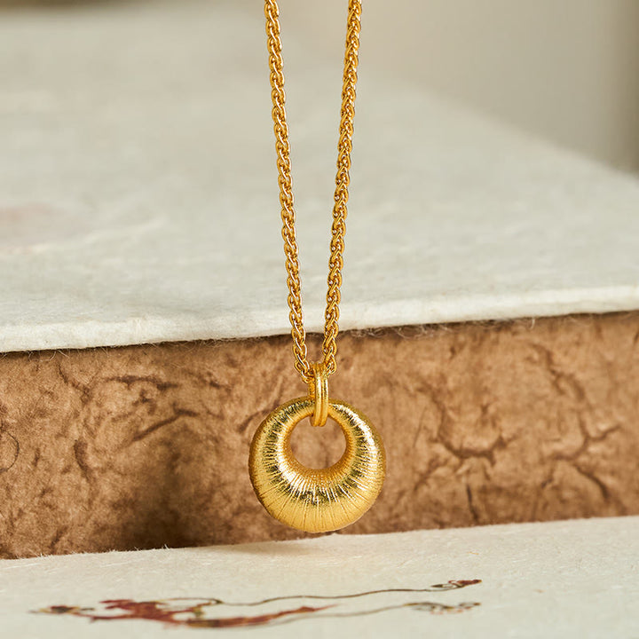 Buddha Stones 24k Gold Plated Copper Peace Buckle Texture Wealth Necklace Pendant - image 1