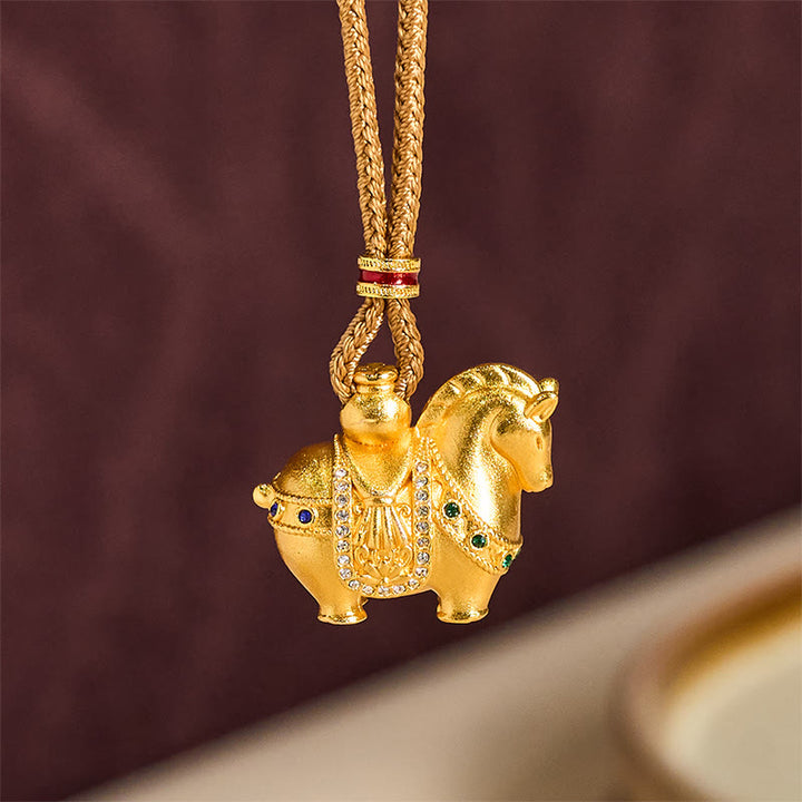 Buddha Stones "All The Best For Fortune And Protection" Year Of The Horse 24k Gold Plated Brass Necklace Includes Gift Message Card - image 4