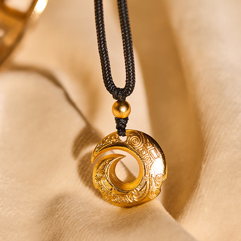 Buddha Stones 24k Gold Plated Brass Peace Buckle Black Rope Auspicious Necklace Pendant - image 3