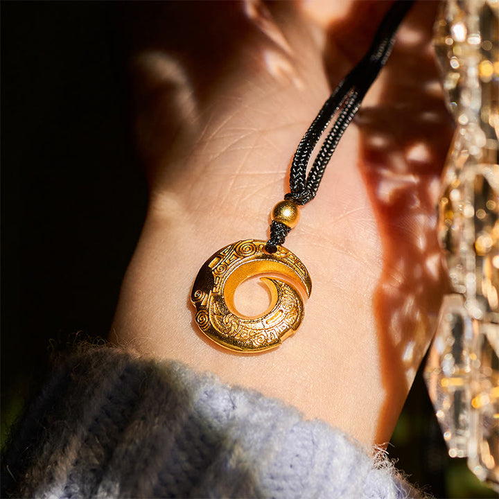 Buddha Stones 24k Gold Plated Brass Peace Buckle Black Rope Auspicious Necklace Pendant - image 7