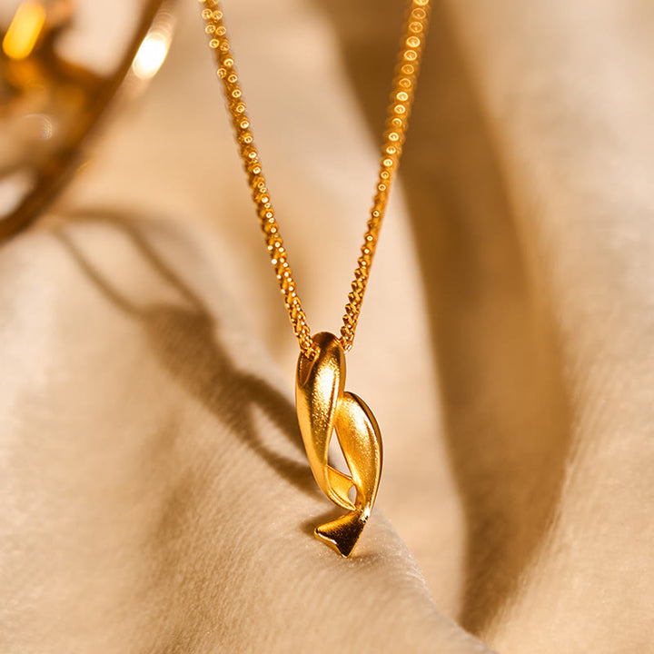 Buddha Stones Double Fish 24k Gold Plated Brass Chain Necklace Pendant - image 3