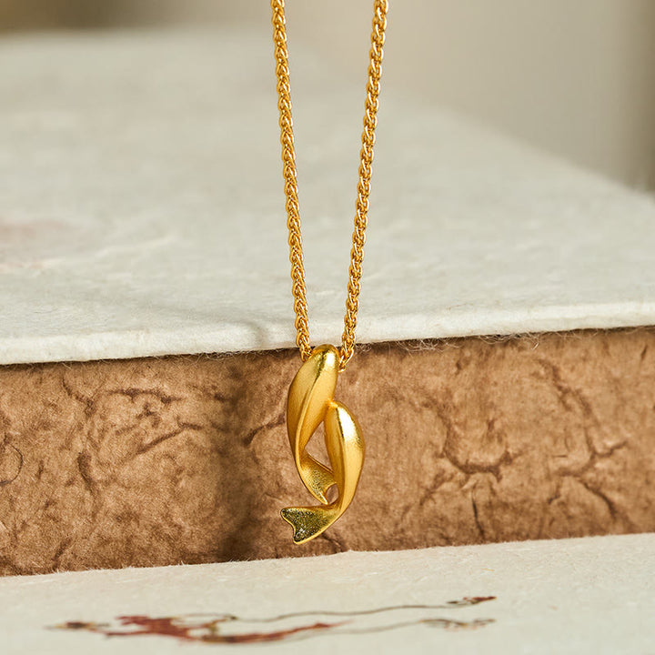 Buddha Stones Double Koi Fish 24k Gold Plated Brass Chain Wealth Necklace Pendant - image 1