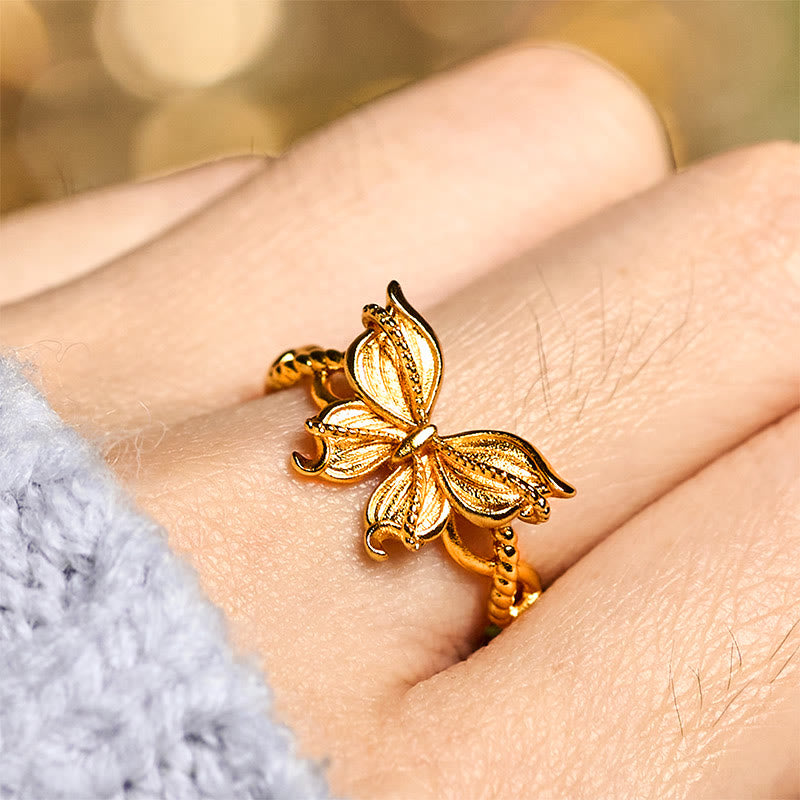 Buddha Stones 24k Gold Plated Brass Butterfly Symbol Adjustable Love Ring - image 7
