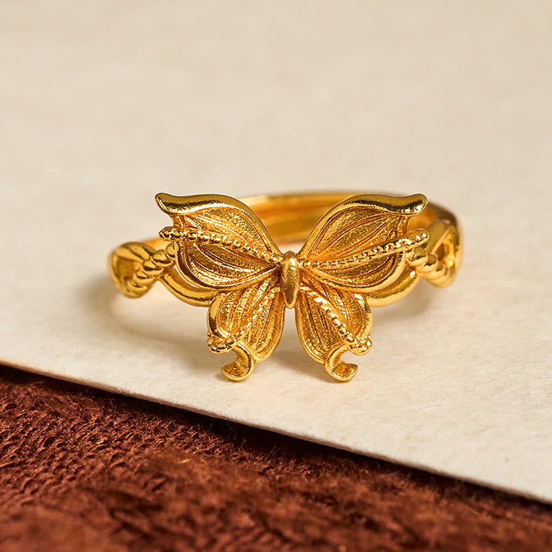 Buddha Stones 24k Gold Plated Brass Butterfly Symbol Adjustable Love Ring - image 1