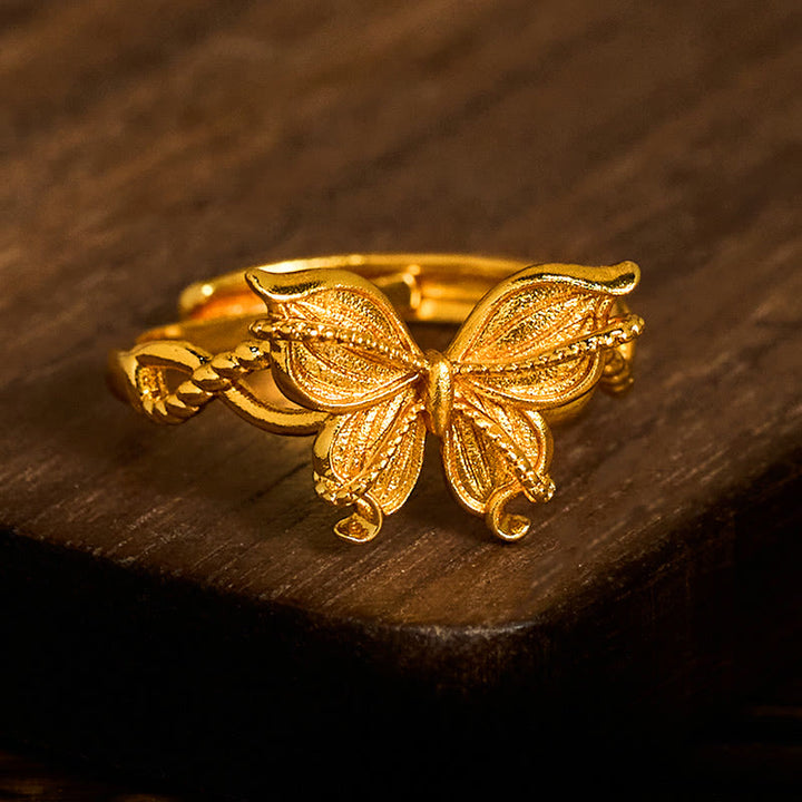 Buddha Stones 24k Gold Plated Brass Butterfly Symbol Adjustable Love Ring - image 3