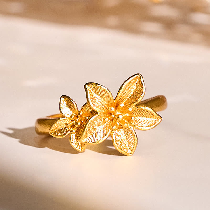 Buddha Stones Lilac Flower Adjustable 24k Gold Plated Copper Brass Ring - Adjustable - image 0