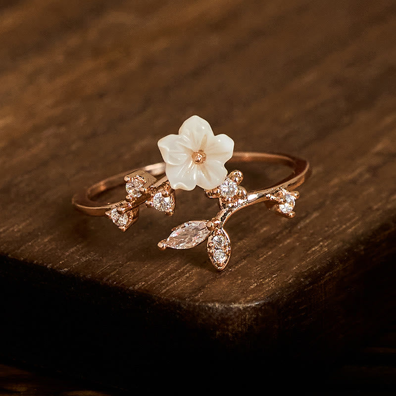 Buddha Stones White Flower Design Adjustable Healing Copper Ring - image 2