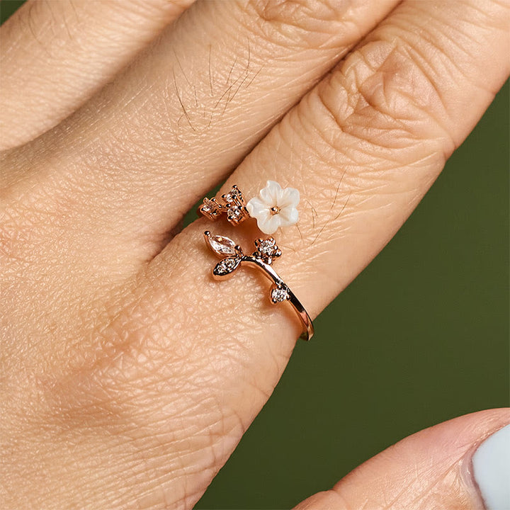 Buddha Stones White Flower Design Adjustable Healing Copper Ring - image 7