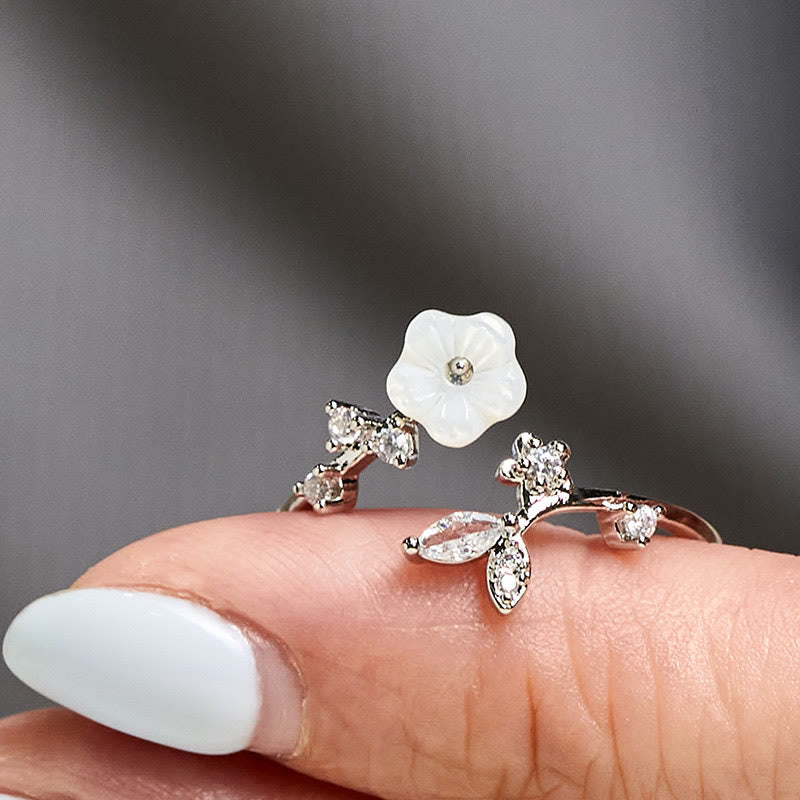 Buddha Stones White Flower Design Adjustable Healing Copper Ring - image 16