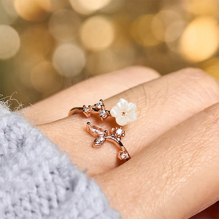 Buddha Stones White Flower Design Adjustable Healing Copper Ring - image 5
