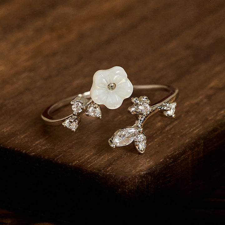 Buddha Stones White Flower Design Adjustable Healing Copper Ring - image 14