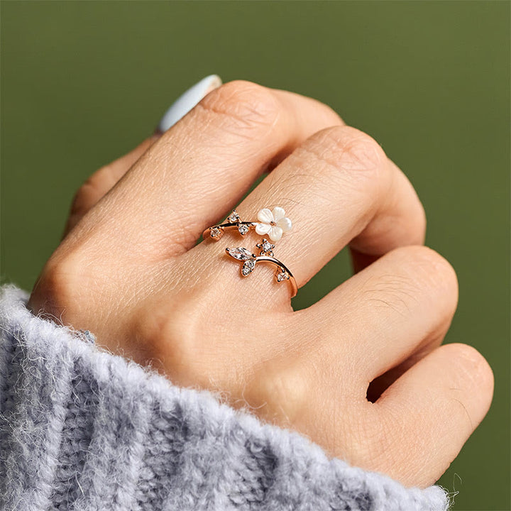 Buddha Stones 925 Sterling Silver White Flower Design Adjustable Blessing Ring - image 5