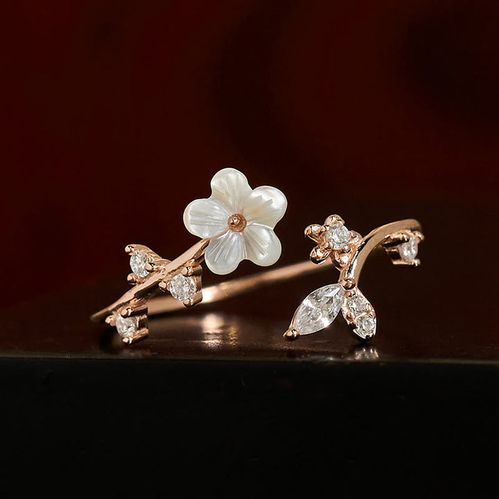 Buddha Stones 925 Sterling Silver White Flower Design Adjustable Blessing Ring - image 1