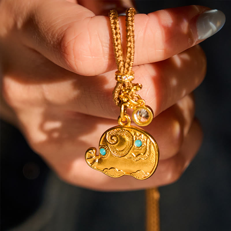 Buddha Stones "May Strength Be With You" 24k Gold Plated Brass Elephant Necklace Includes Gift Message Card - image 10
