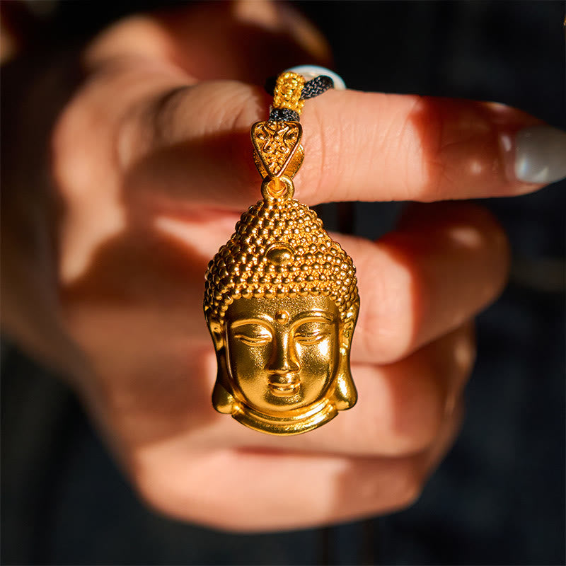 Buddha Stones 24k Gold Plated Brass Buddha Symbol Braided Cord Serenity Necklace Pendant - image 2