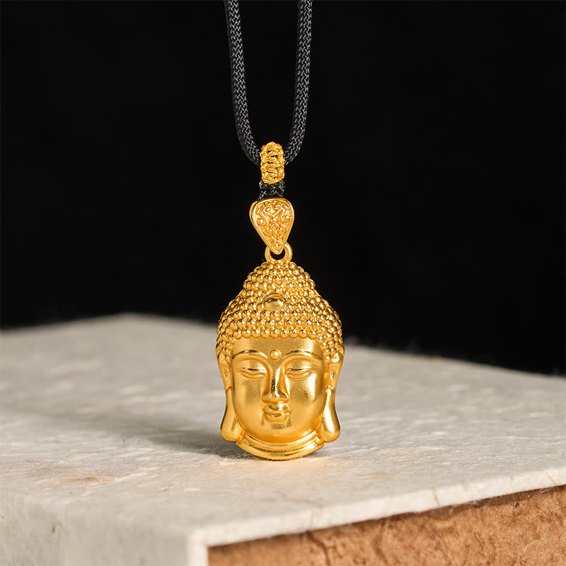Buddha Stones 24k Gold Plated Brass Buddha Symbol Braided Cord Serenity Necklace Pendant - image 1