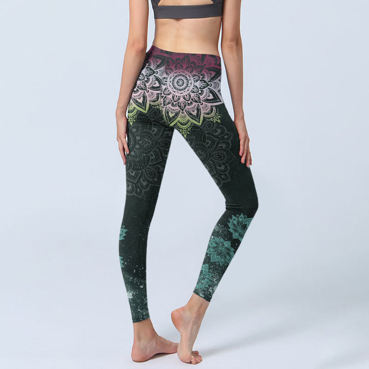 Buddha Stones Symmetry Mandalas Lotus Flowers Pattern Print Gym Leggings Women's Yoga Pants - image 4
