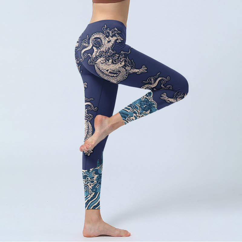 Buddha Stones Symmetry Dragon Wave Pattern Print Gym Leggings Women's Yoga Pants - image 3
