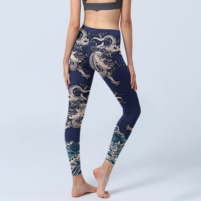 Buddha Stones Symmetry Dragon Wave Pattern Print Gym Leggings Women's Yoga Pants - image 4
