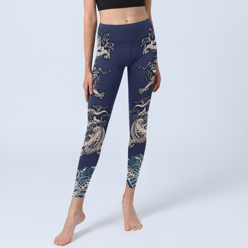 Buddha Stones Symmetry Dragon Wave Pattern Print Gym Leggings Women's Yoga Pants - image 6