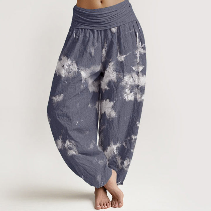 Buddha Stones Cotton White Lines Spots Tie-Dye Pattern Women's Elastic Waist Harem Pants - SteelBlue - US22，UK/AU26，EU54 (6XL) - image 4
