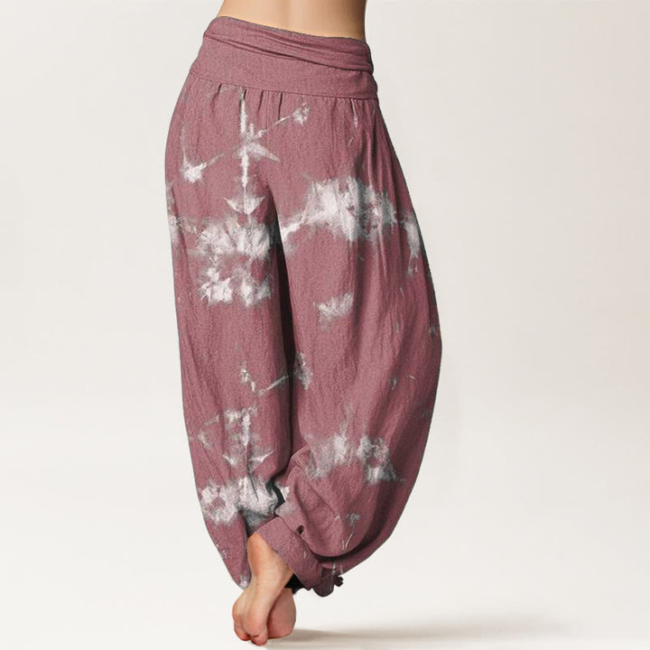 Buddha Stones Cotton White Lines Spots Tie-Dye Pattern Women's Elastic Waist Harem Pants - image 9