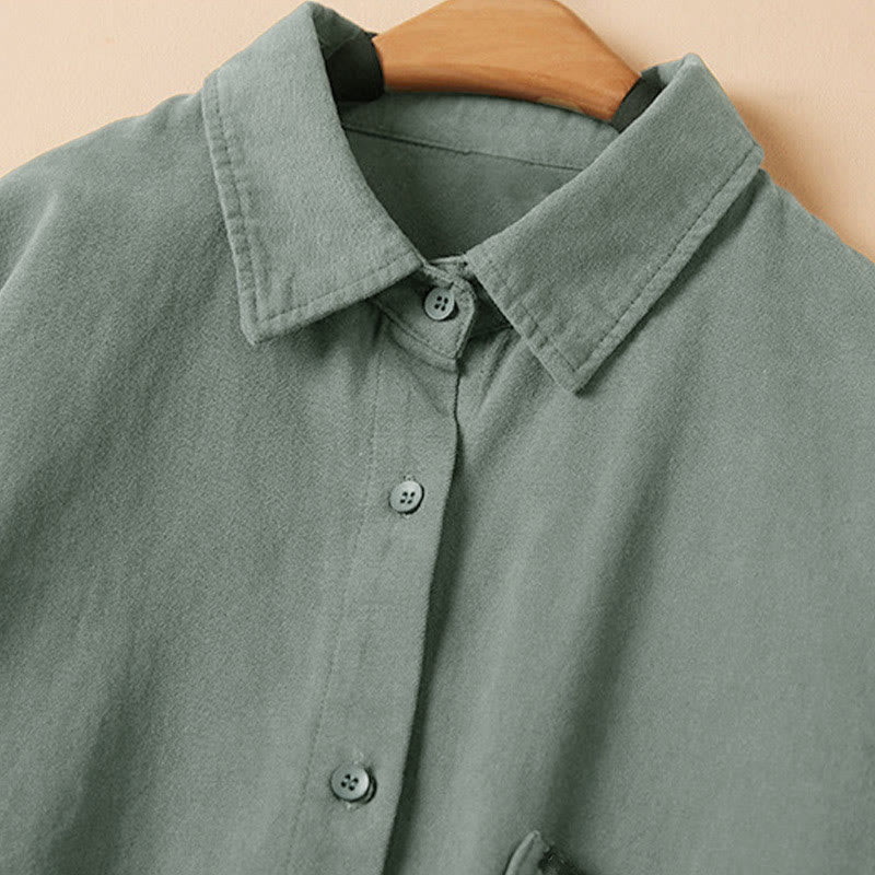 Buddha Stones Casual Buttons Design Women's Stand Collar Long Sleeve Cotton Shirt - image 4