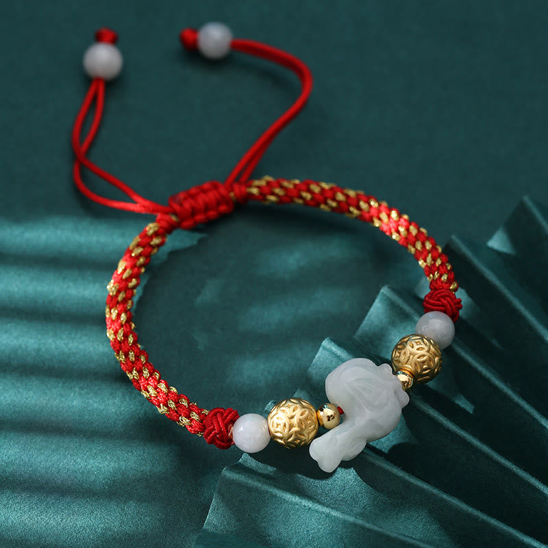 Buddha Stones Chinese Zodiac Jade Silver Beads Year Of The Horse Red String Luck Bracelet - Rooster(Wrist Circumference: 14-20 cm) - image 21