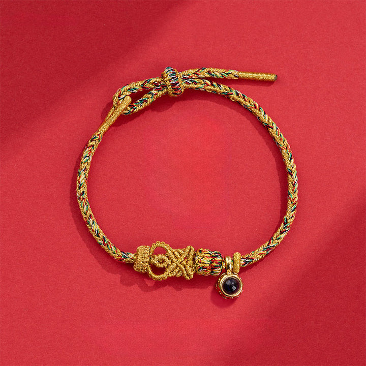 Buddha Stones String Projection Stone Hand-woven Buddha Knots Connection Bracelet - Deep Yellow(Wrist Circumference: 14-23 cm) - image 7