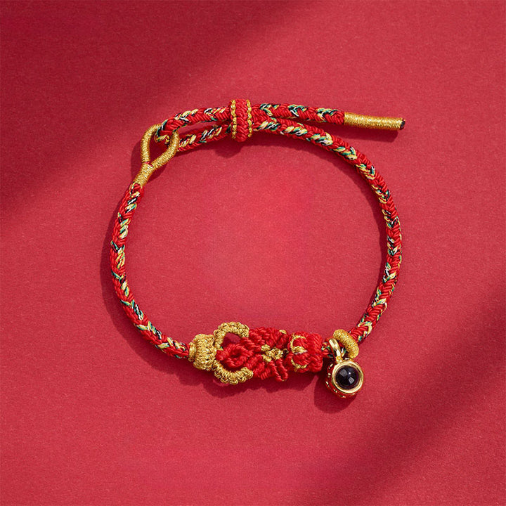 Buddha Stones String Projection Stone Hand-woven Buddha Knots Connection Bracelet - Red(Wrist Circumference: 14-23 cm) - image 5