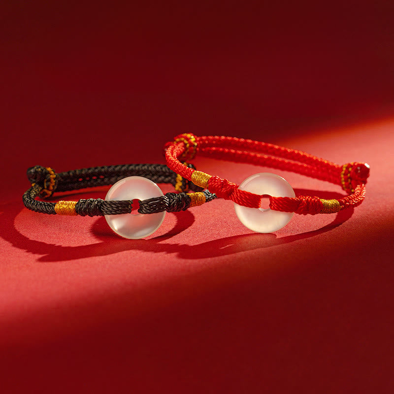 Buddha Stones White Chalcedony Peace Buckle Braided Connection Bracelet - image 14