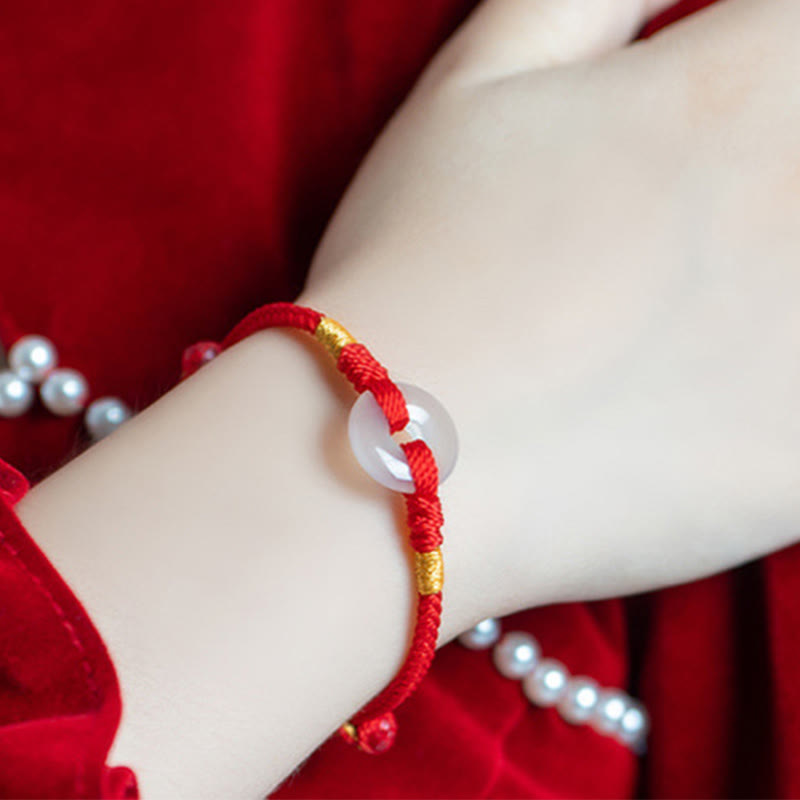 Buddha Stones White Chalcedony Peace Buckle Braided Connection Bracelet - image 4