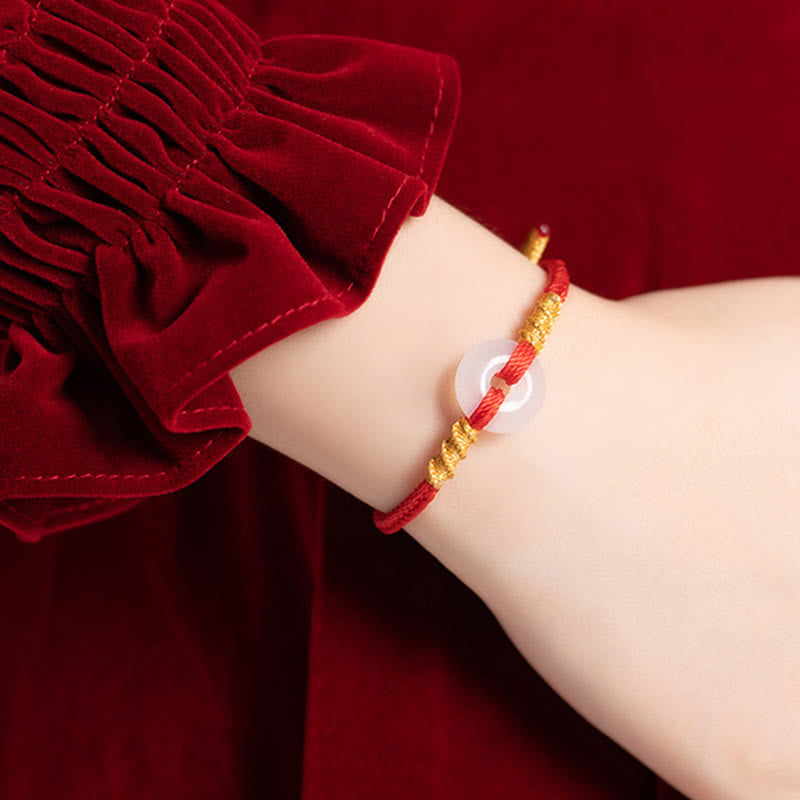 Buddha Stones White Chalcedony Peace Buckle Connection Rope Knot Bracelet - image 4