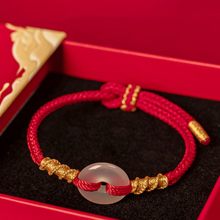 Buddha Stones White Chalcedony Peace Buckle Connection Rope Knot Bracelet - image 11