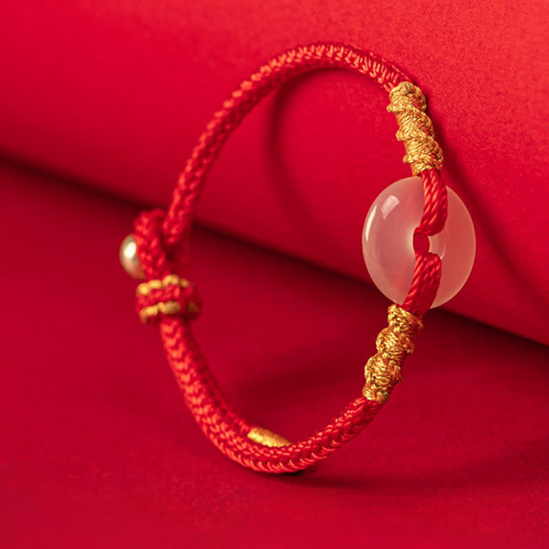 Buddha Stones White Chalcedony Peace Buckle Connection Rope Knot Bracelet - image 1