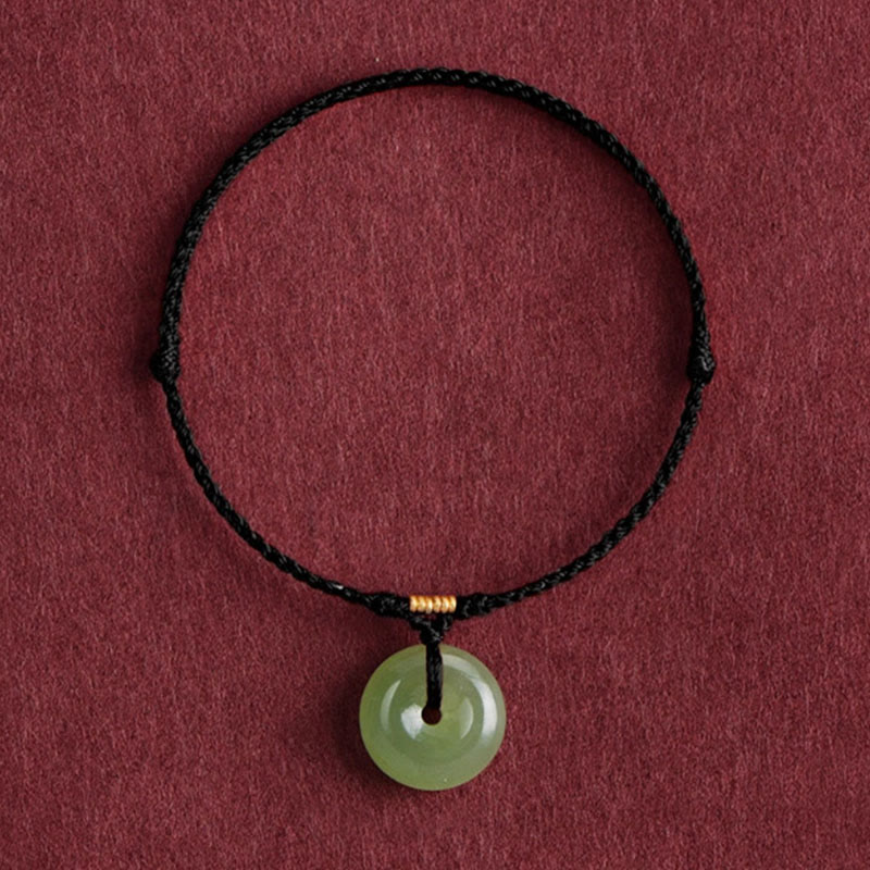 Buddha Stones Natural Hetian Jade Peace Buckle String Abundance Bracelet Anklet - Black Rope - Anklet(Anklet Circumference 22-24cm) - image 9