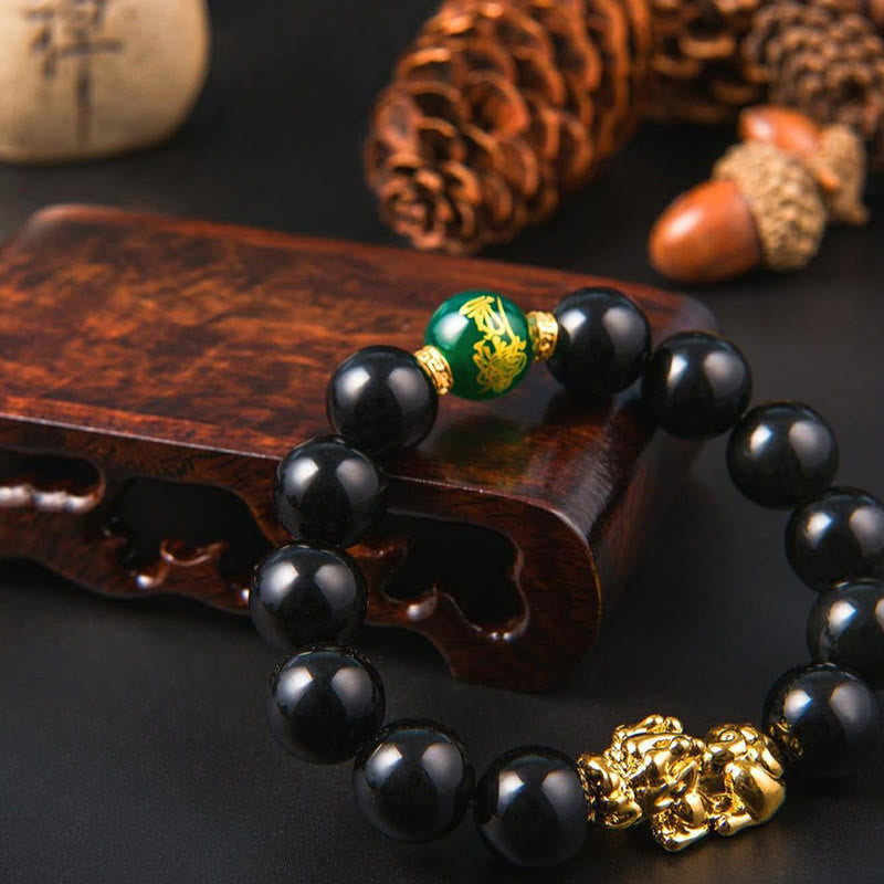 Buddha Stones Black Onyx Green Agate Beads Pi Xiu Protection Bracelet - image 4