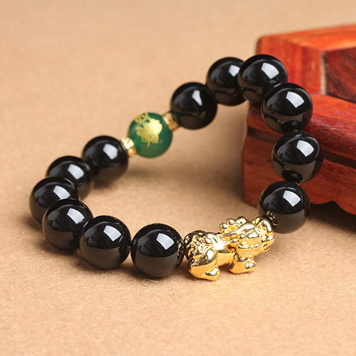 Buddha Stones Black Onyx Green Agate Beads Pi Xiu Protection Bracelet - image 9